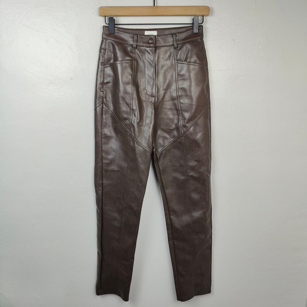 Aritzia Wilfred Rebel Pants Womens 2 Faux Leather Straight‎ Leg Rich Mocha Brown